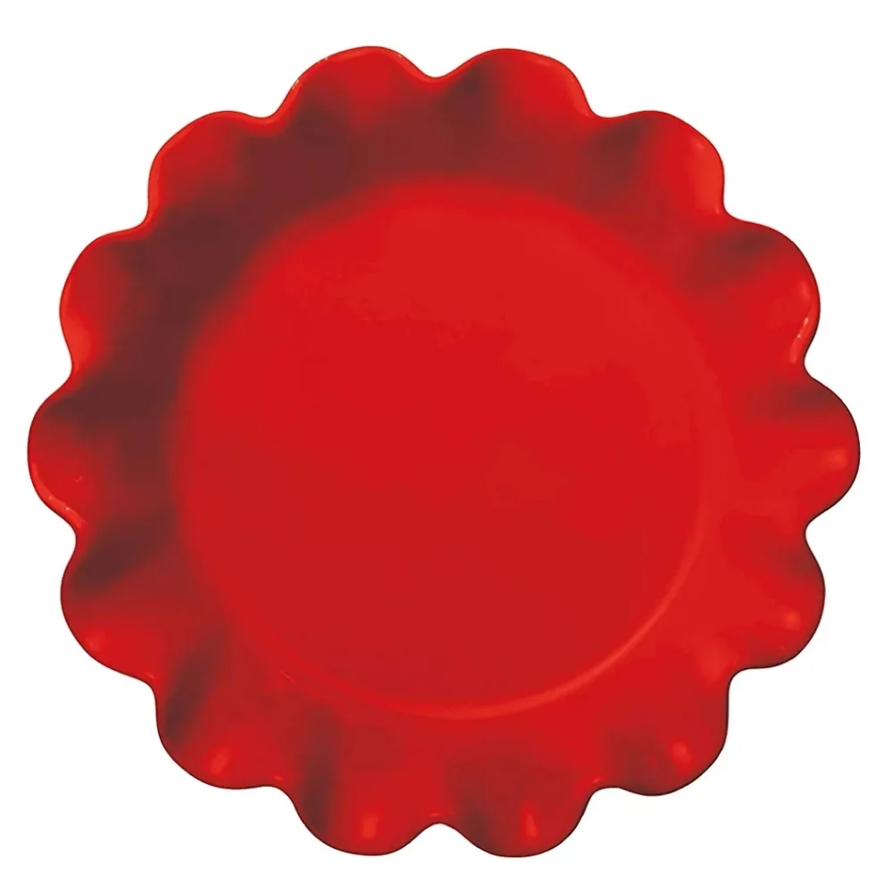 Emile Henry Red Burgundy Ruffled Pie/Serving Dish Made in France